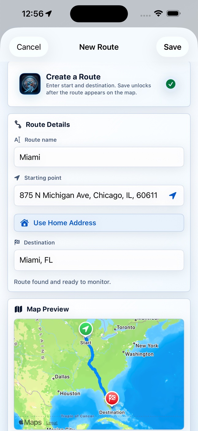 DriveWindow create route screenshot