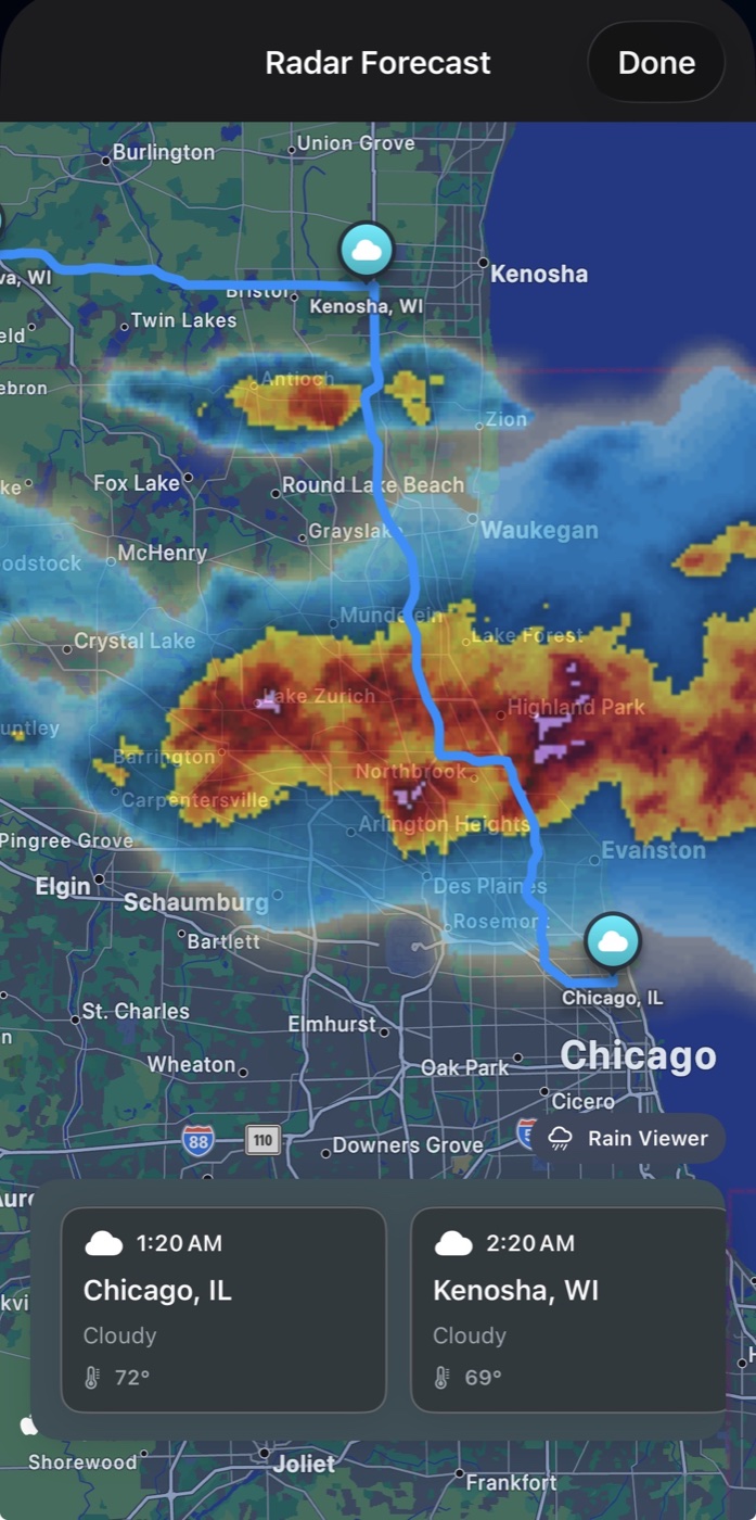 DriveWindow route radar forecast preview